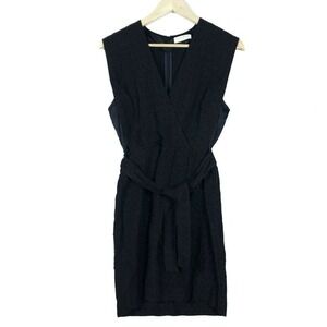 Sandro Paris Womens Dress 1 Small Black Textured Sleeveless Surplice Neck Belt